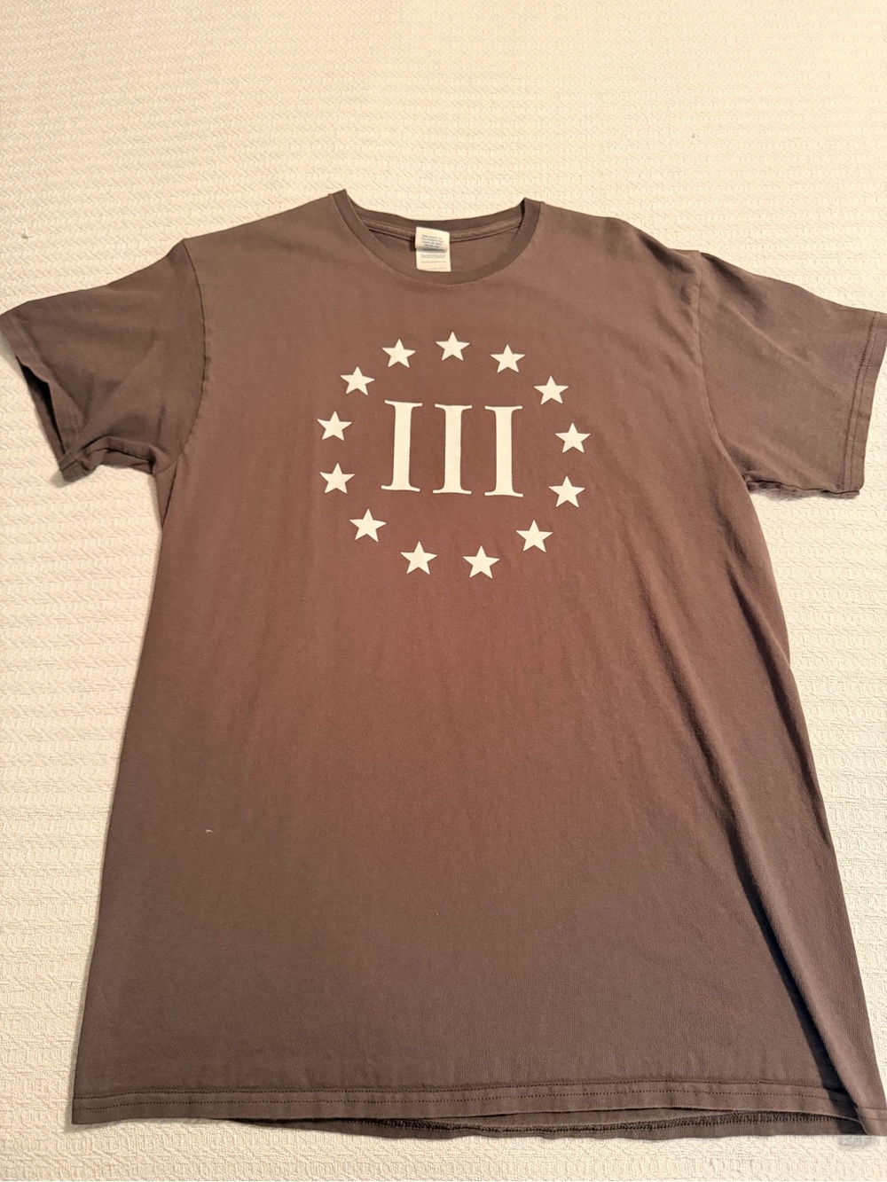Gray Three Percenter Graphic Crew Neck T-Shirt with 13 Star Ring